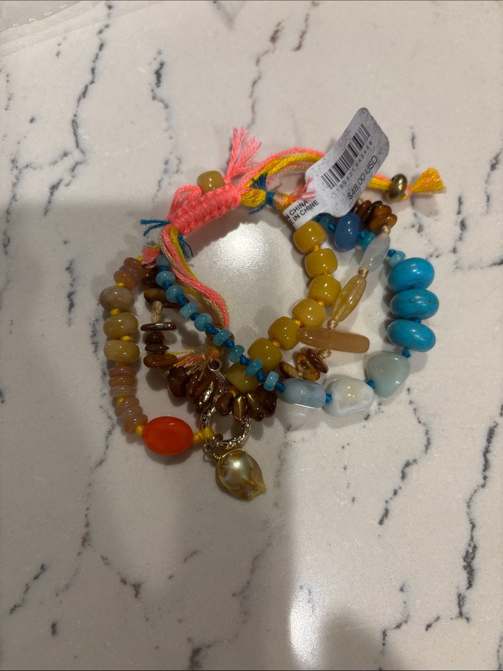 Free People Multicolor Beaded & Tassel Stack Charm Bracelet NWT